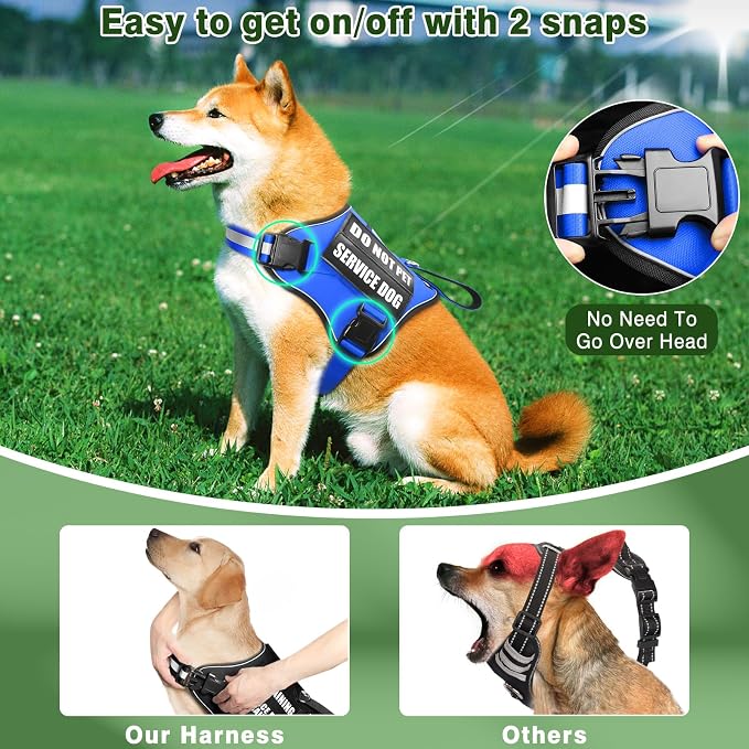 Service Dog Vest Harness and Leash Set+10 Patches,No Pull&Easy Walk Reflective Dog Harness with Soft Padded Handle for Training/Everyday,Fit Small/Medium/Large/Extra-Large Dogs (Blue L) | No Pull&Adjustable Reflective Dog Harness Large Sized,Dog Leash ... - Image 5