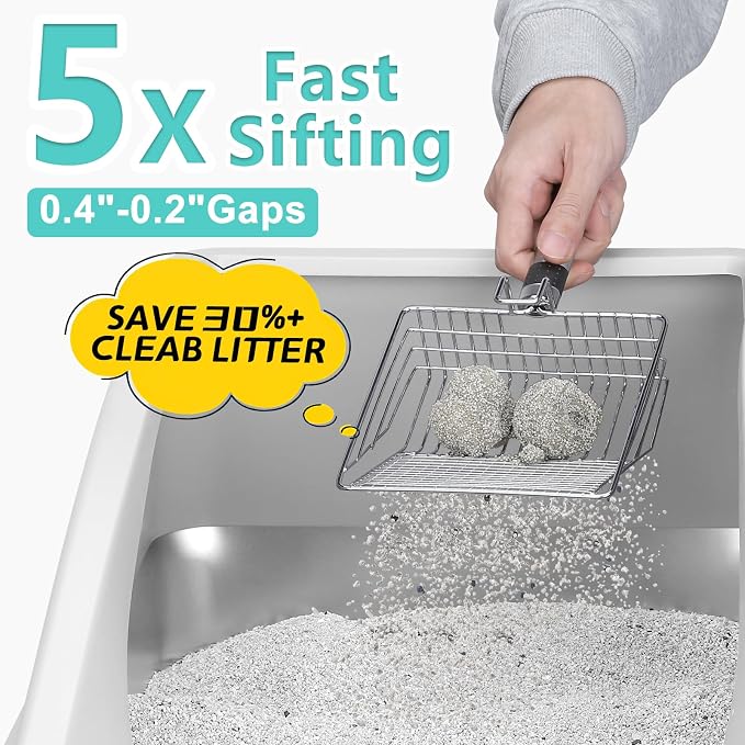 AIPERRO Stainless Steel Litter Box | XXL Deepened 8" Design Metal Cat Box | High Sided with Lid for Big Cats | Anti-Urine Leakage | Non-Stick Bottom & Easy to Clean | Includes Litter Mat & Metal Scoop - Image 5