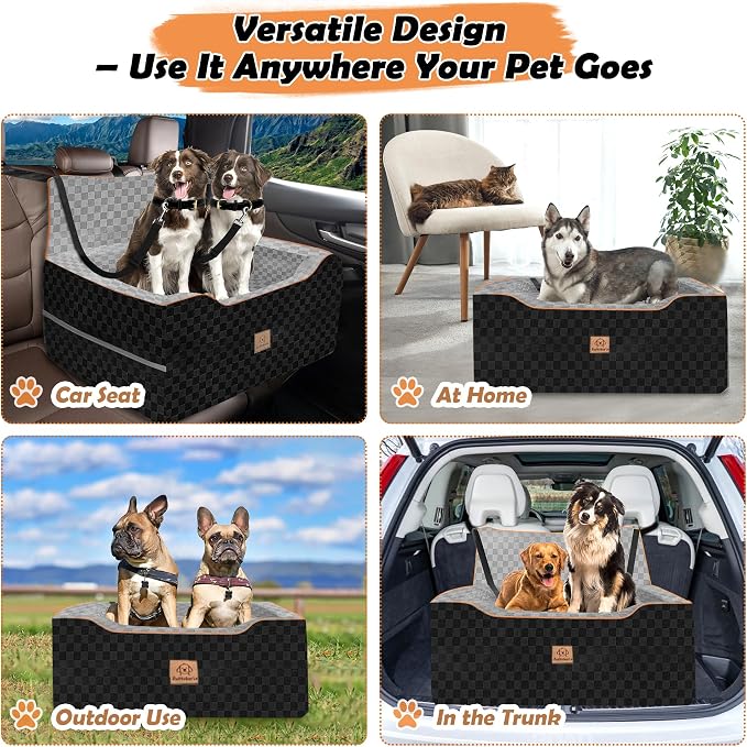 Large Dog Car Seat for Back Seat – Removable Dog Booster Seat & Washable Pet Car Seat for Medium & 2 Small Dogs up to 60lbs – Safety Straps & Storage Pocket – Travel & Home Use (Gray/Black) - Image 5