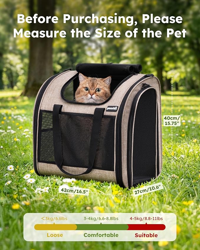 Pecute Cat Backpack with Widened Interior Space, Upgraded Dog Backpack Carrier with Various Ways to Carry, Pet Backpack with Breathable Mesh, Pet Travel Carrier with Soft Padded,Khaki | Breathable Mesh, Reinforced Support, Various Carry Ways, Ergonmic ... - Image 2