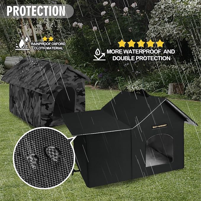 Outdoor Insulated Cat House for Feral Large Cats Weatherproof | Indestructible windproof shelter with mat & clip, insulated waterproof design, fits stray & feral cats for winter outdoor use - Image 3