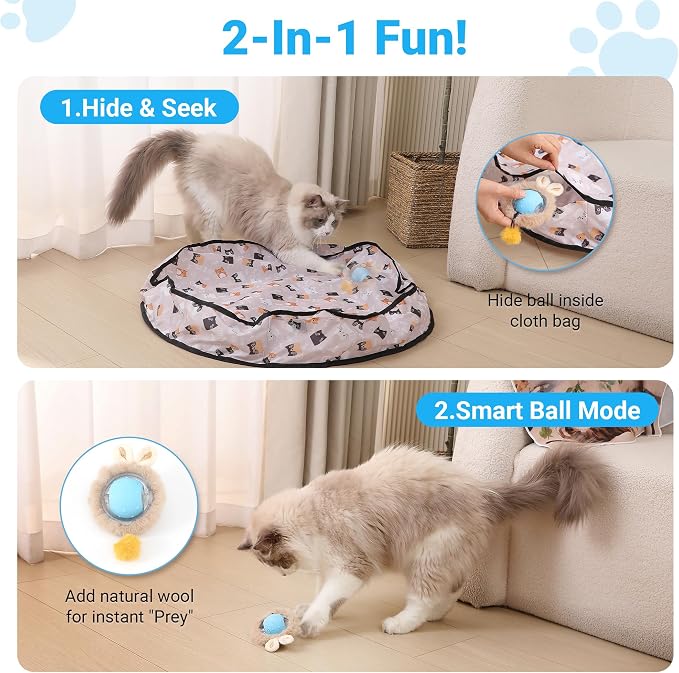 Cat Toys for Indoor Cats, Interactive Cat Toy for Adult Cats | Hide and Seek Play Mat for Bored Kittens, Automatic Rolling Ball with Real Bird Chirping, Motion Activated Rechargeable - Image 2