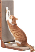 FUKUMARU Cat Scratcher for Indoor Cats, 26.8 Inch Cat Scratch Pad L Shaped | Cardboard Cat Scratcher, Vertical Cat Scratching Board with Ball Toy, Walnut Color, 1 Pack by FUKUMARU