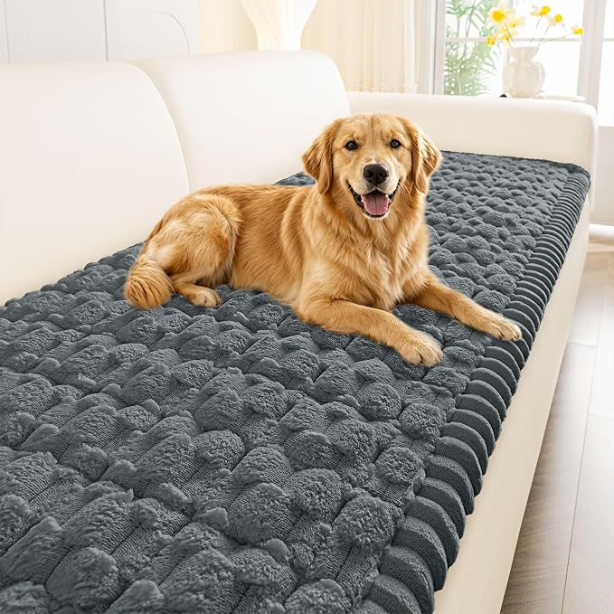 Smiry Non Slip Couch Covers for Dogs, Scratch Resistant Pet Sofa Protector | Machine Washable Soft Fuzzy Thick Furniture Cover for Sofa Loveseat Sectional Large Dogs, Dark Grey, 27.6" x 47" by Smiry