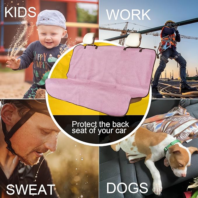 Back Seat Cover for Car Trucks Van SUV Jeep,Waterproof Rear Bench Towel Seat Covers for Dogs and Kids,Automotive Backseat Protector (Pink) - Image 6
