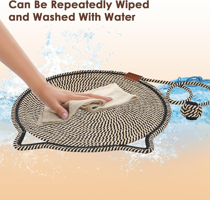 Cat Scratcher Mat, Natural Cotton Rope Cat Scratch Pad, 15.7'' Round Horizontal Floor Cat Scratching Pads for Indoor Cats, Cat Furniture Protector for Wall, Couch, Carpets, Sofas - Image 5