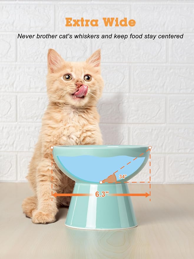 LoeJan Elevated Cat Food and Water Bowls Set, Extra Wide and Raised Ceramic Feeder, Anti-Vomit Whisker-Free Pressure Feeding Bowl for Kittens Adult Small Dogs, Blue - Image 8