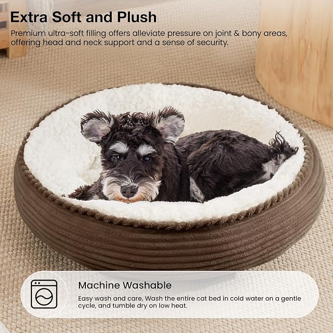 Love's cabin Round Donut Cat and Dog Cushion Bed, 24in Pet Bed for Small or Medium Dogs, Anti-Slip & Water-Resistant Bottom, Soft Durable Fabric Pet Beds, Washable Calming Cat Bed Dark Brown - Image 7