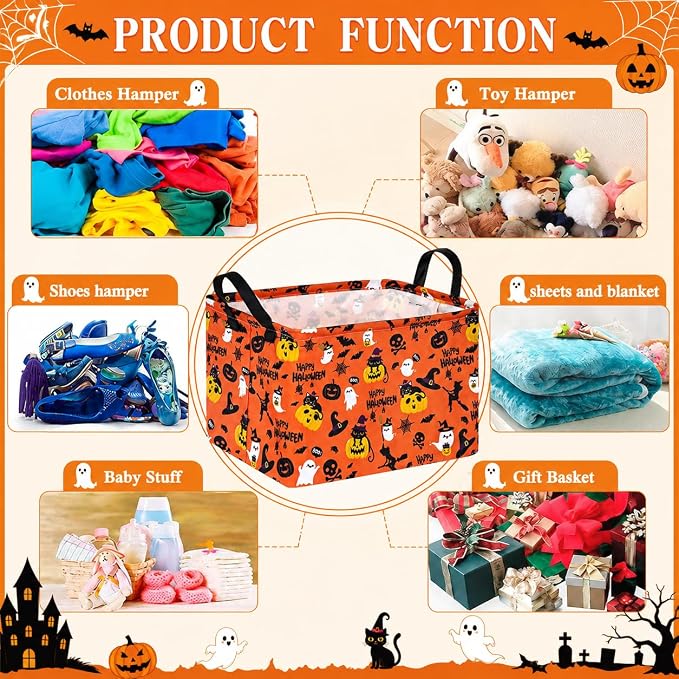 Halloween Pumpkin Ghost Storage Basket, Black Cat Spider Toy Organizer - Image 5