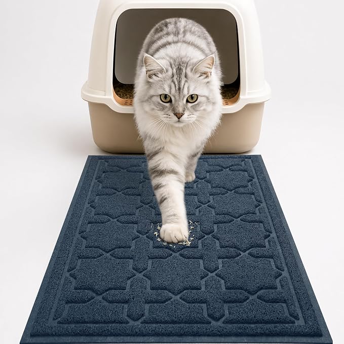 Yimobra Cat Litter Mat, Easy Clean Trapping PVC Mat with Waterproof Backing and Non Slip Bottom, Scatter Control Pad for Litter Box, 24"x20", Dark Blue by Yimobra