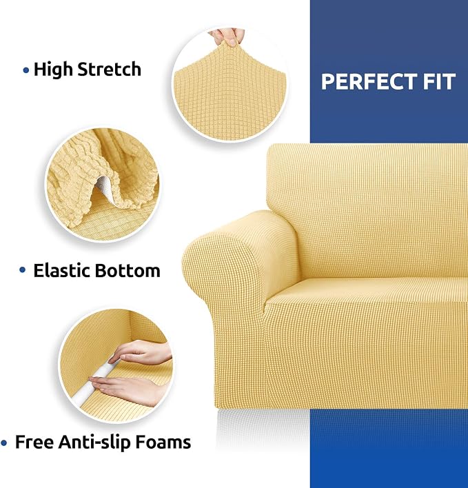 KEKUOU Stretch Couch Covers for Sofa, 3 Cushion Couch Slipcover,Champagne | 1-Piece Washable Sofa Cover Pet Friendly(78"-94") Furniture Protector Soft Jacquard, Elastic Bottom for Dogs & Kids - Image 7