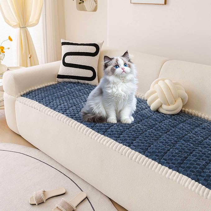 OTOB Dog Couch Cover Protector Washable, Non Slip Pet Sofa Furniture Covers | Blue, 27.6" x 82.7", Fuzzy Soft Plush, Pet Friendly, All Seasons, Breathable, Modern, Thick Wear-Resistant - Image 9