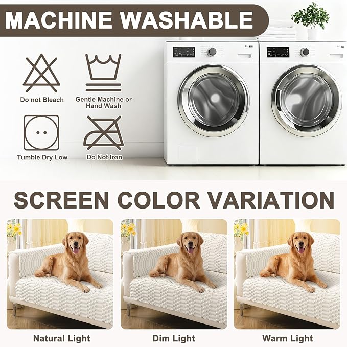 Smiry Waterproof Couch Covers for Dogs Washable, Non Slip Pet Sofa Cover | Plush Scratch Resistant Flannel Furniture Protector for Dogs, White, 36" x 88" - Image 9