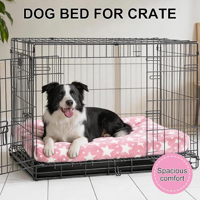 Orthopedic Dog Bed for Large Dogs, Washable Dog Mat with Removable Zippered Cover, Non-Slip Bottom, Comfort Crate Bed (Big&Little Stars Pink, M(30"*20"*3.1")) - Image 8