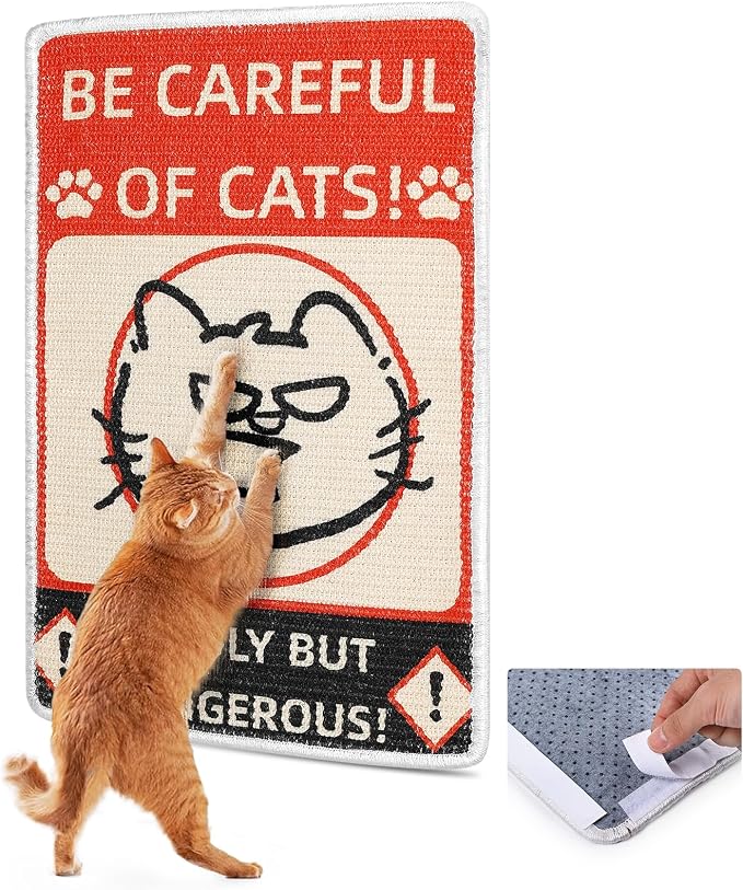 Sisal Cat Scratcher Post Mat (Use on Wall, Couch and Carpet), Durable and Shedding-Resistant Cat Scratching Surface - 21.7x13 inch with Hoop and Loop Adhesives, Twist Pins（red） by Unknown