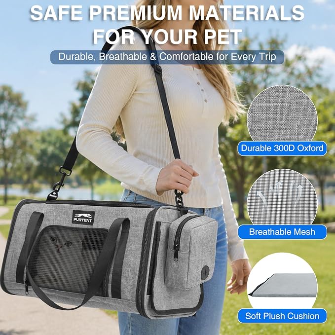 Pet Carrier for Small Dogs & Cats, Airline Approved, Lightweight, Foldable, Comfortable Travel Bag with Plush Cushion & Extra Storage (Grey) - Image 7