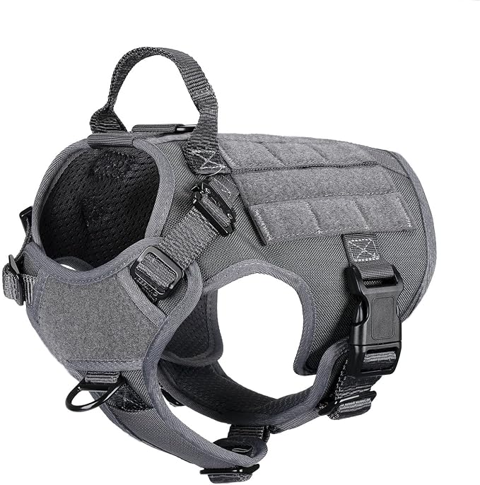 ICEFANG Tactical Dog Harness for Small Dogs,Reflective No Pull Dog Vest | with Control Handle,Adjustable,Front Hook,2 Leash Clips,Soft Padded,MOLLE Panel,Grey,Small by ICEFANGDIRECT