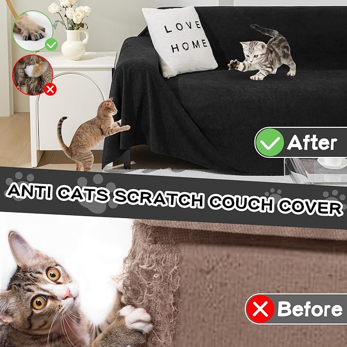 MEETSKY Couch Cover Washable for 2 Cushion Sofa, Cat Scratch Proof Furniture Protector Love Seat L Shape Couch Covers Soft Sectional Sofa Cover for Dogs Pets, 71" x 118", Black - Image 2