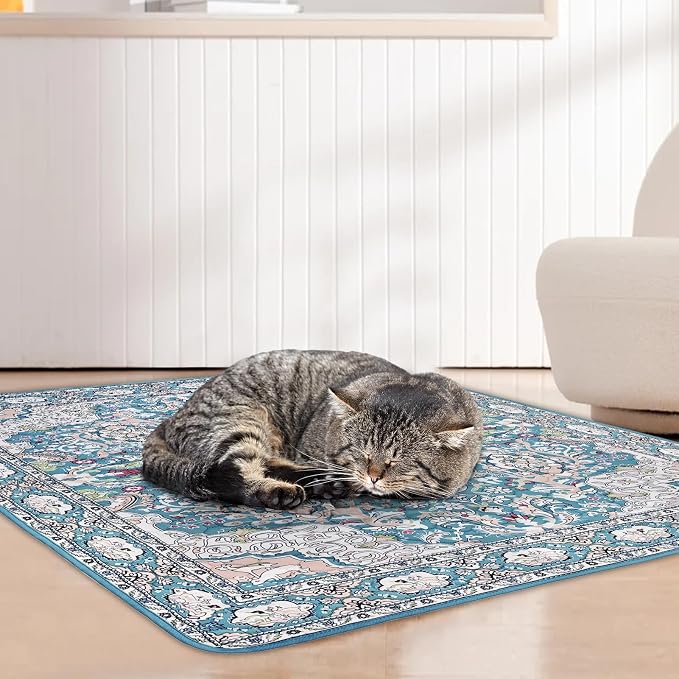 Cat Litter Mat, Reusable Kitty Litter Trapping Mat 2 PCs, 24"x18" Washable Litter Mats for Cats, Waterproof & Non-Slip Compatible with Cat Box (Lake Blue Medallion, 24"x18"(2 PCS)) - Image 6