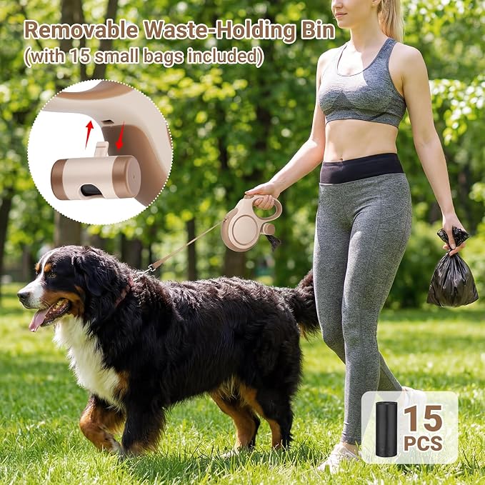 Segarty 26 Ft Walking Lead with Poop Bag Holder for Pet 66 lbs - 110 lbs, 360°Tangle-Free 8m Long Retractable Leash with Anti-Slip Handle One-Handed Brake Pause Lock, Heavy-Duty Leash for Dogs Outside - Image 6