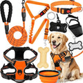 No Pull Dog Harness Adjustable Collar & Leash Set - Dog Halter Harnesses Collapsible Bowls & Poop Bag Dispenser Muzzle ID Tags Toys Fits Small Medium Large Dogs (Orange-L) by Unknown