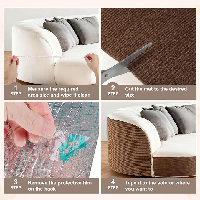 Cat Scratch Furniture Protector, Self-Adhesive Cat Scratcher Mat, Couch and Furniture Protector from Cat Claws, Brown, 1Set - Image 7