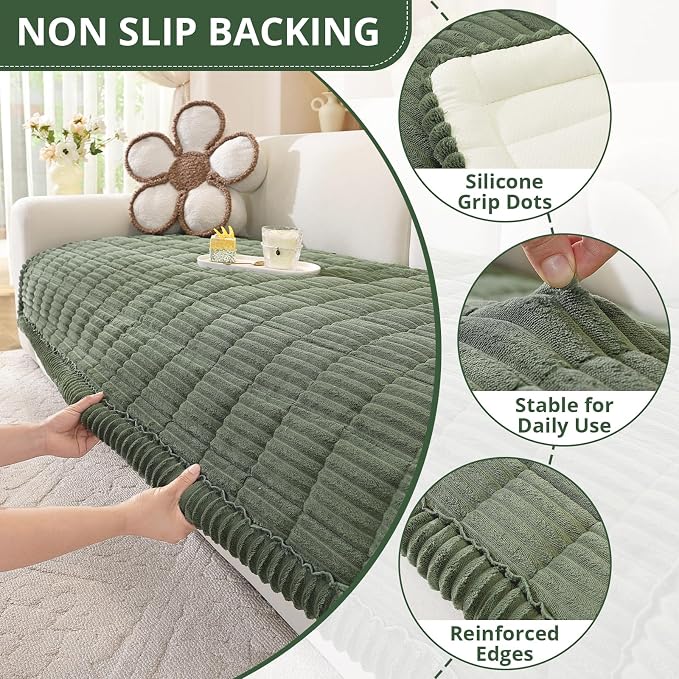 OstepDecor Couch Cover for Dogs, Washable Non Slip Sofa Cover for Pets | Soft Couch Covers for Sofa, Loveseat and Sectional, Furniture Protector Against Pet Hair & Dirt (35.4" x 70.9", Moss Green) - Image 5