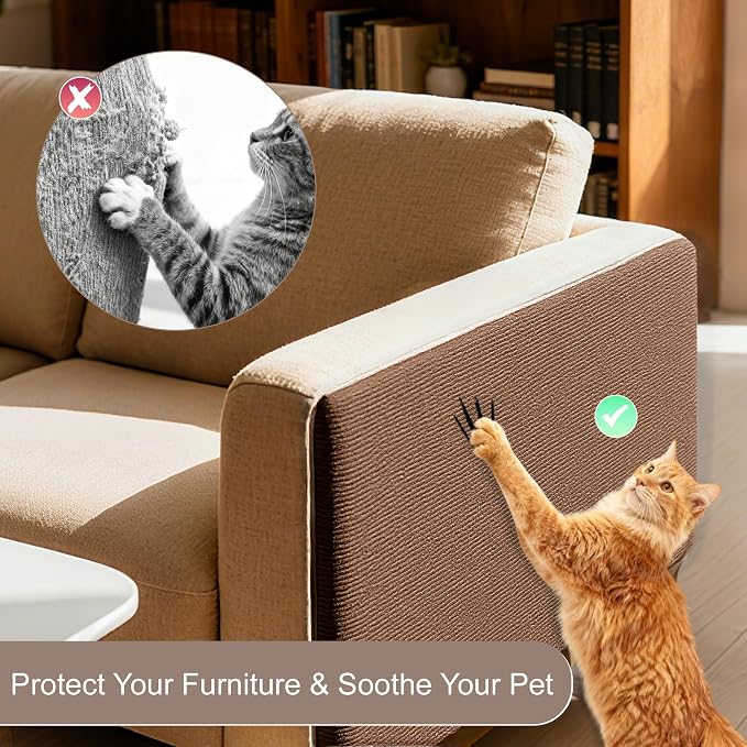 Cat Scratch Furniture Protector, Self-Adhesive Cat Scratcher Mat, Couch and Furniture Protector from Cat Claws, Brown, 1Set - Image 5