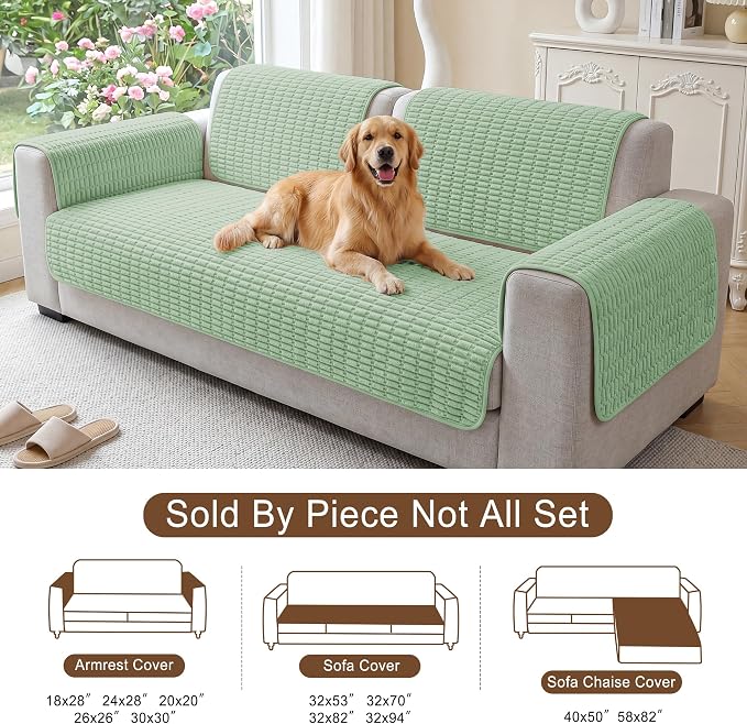 Foxdecor Couch Cover for Dogs Sofa Covers Non Slip Couch Pad Pet Friendly | Pet Couch Covers Washable Sofa Protector, Furniture Cover Couch Seat Protector for Living Room, Sage Green 32x82 Inch - Image 6