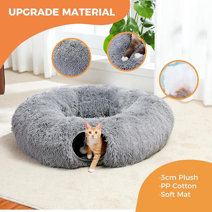 PAWZ Road Cat Tunnel Bed,Collapsible Cat Donut Tunnel with Soft Mat & Balls | 2 tunnels + soft mat form circle, with peephole & dangling balls. Plush, collapsible, Stores Easy. For small & large cats - Image 6