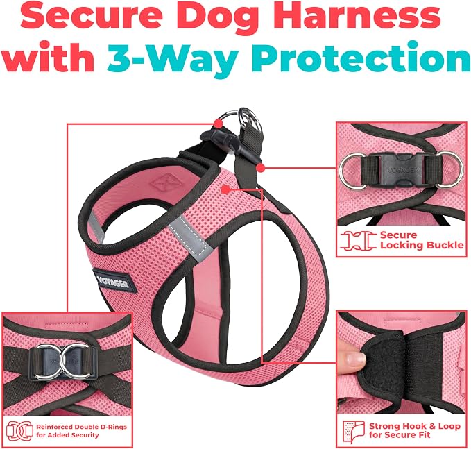 Voyager Step-in Air Dog Vest Harness - Pink/Black Trim, Large | 18- 20.5" in Chest, Reflective Bands, All Weather Breathable Air Mesh, Cats Compatible, Lightweight, Fast Drying - Image 2