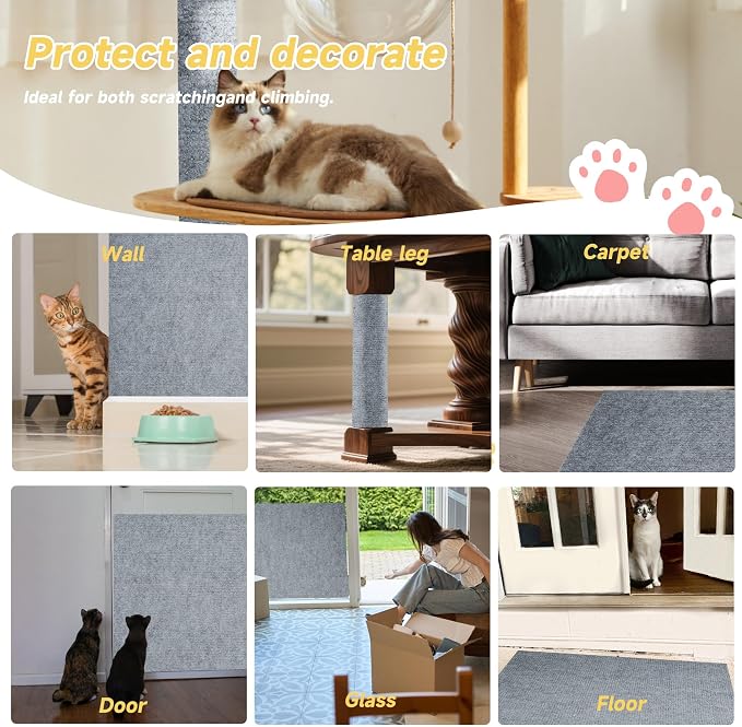 Cat Scratch Furniture Protector, 78.7''x15.8'' Trimmable DIY Self-Adhesive, Durable Corner Scratcher Couch Protectors from Cat Claws for Sofa, Tree Shelves & Scratching Posts (Light Gray) - Image 6