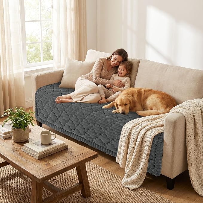Smiry Couch Cover for Dogs Washable, Non Slip Fuzzy Pet Sofa Protector | Soft Thick Furniture Cover for Sofa, Loveseat and Sectional, Scratch & Pet Hair Resistant (Dark Grey, 43" x 82.7") - Image 2