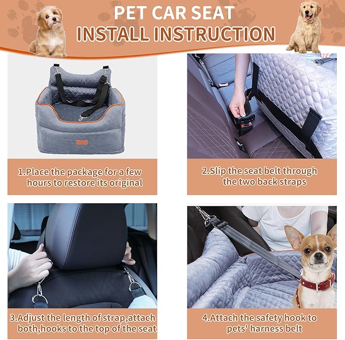 Dog Car Seat for Small Dogs Up to 25 lbs with 6-Inch Memory Foam Cushion | Elevated Booster Seat with Safety Belts, Storage Pockets and Removable Washable Cover for Front or Back Seats, Grey - Image 5