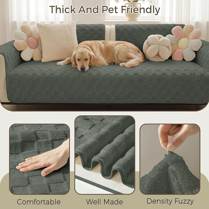 Foxdecor Couch Cover for Dogs Sofa Covers Non Slip Couch Pad Pet Friendly | Pet Couch Covers Washable Sofa Protector, Furniture Cover Couch Seat Protector for Living Room, Grey 30x94 Inch - Image 2