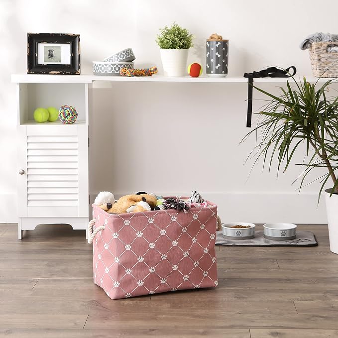 Bone Dry Pet Storage Paw and Bone, Trellis Collection, Medium Rectangle, 16x10x12, Rose - Image 4
