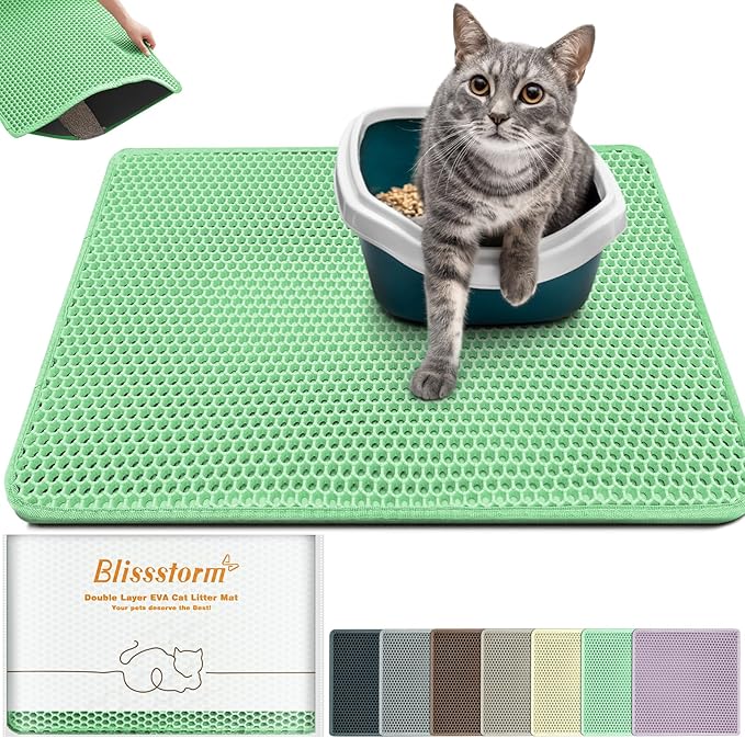 Cat Litter Mat 31"x24",Double Layer EVA Litterbox Mat Green | Extra Large Honeycomb, Waterproof & non-slip, Odor-free, easy clean, washable durable floor protector,scatter control by BLISSSTORM