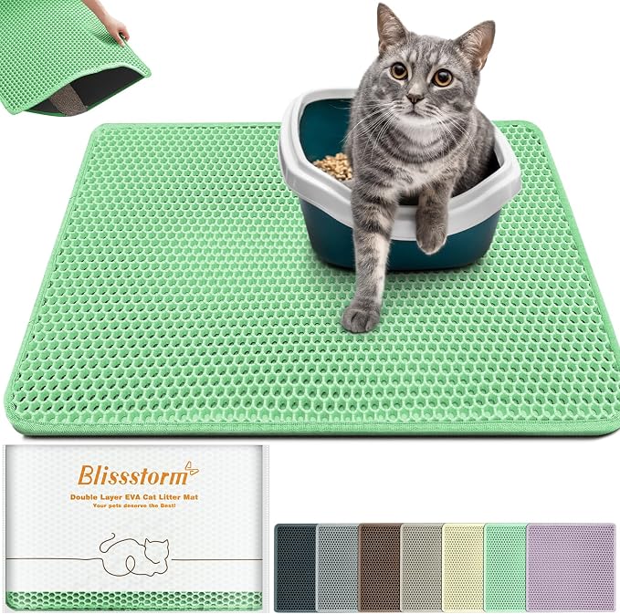 Cat Litter Mat 24"x16",Double Layer EVA Litterbox Mat Green | Extra Large Honeycomb, Waterproof & non-slip, Odor-free, easy clean, washable durable floor protector,scatter control by BLISSSTORM