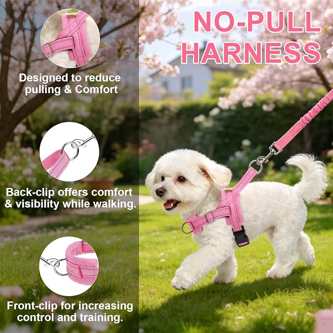 BEAUTYZOO Small Dog Harness and Leash Set, No Pull Step in Puppy Vest | Neck & Chest Adjustable, No Choke Escape Proof, Breathable with Handle, Lightweight, Easy Control for Walking, Pink S - Image 9