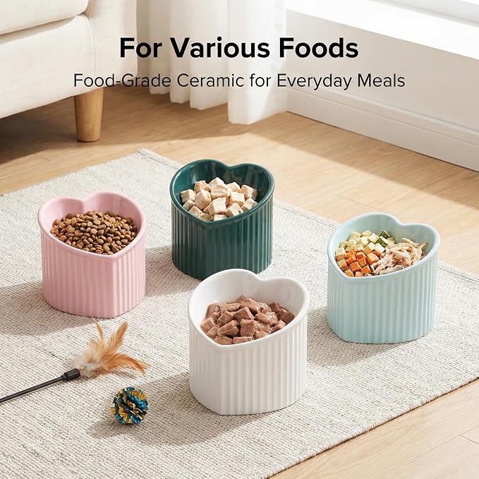 Dark Green Ceramic Raised Cat Bowls, Tilted Elevated Food or Water Bowls, Stress Free, Backflow Prevention, Dishwasher and Microwave Safe, Lead & Cadmium Free - Image 5