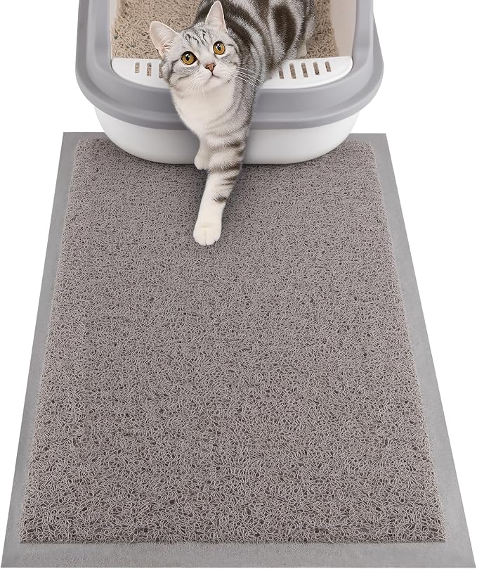 ondware Cat Litter Mat 20 x 15 in, Waterproof Non-Slip, Gray | Soft PVC, traps scattered litter, paw-friendly surface, easy rinse-clean, reusable around litter box by ondware