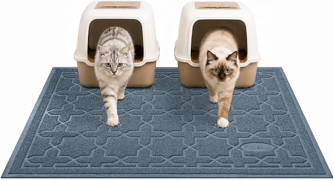 Yimobra Cat Litter Mat, Easy Clean Trapping PVC Mat, 47" x 36", Waterproof Backing, Non Slip Bottom, Scatter Control Pad for Litter Box, Tea Blue by Yimobra