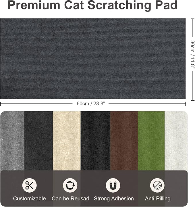 Small Cat Scratcher, 23.6x11.8 Cat Scratch Furniture Protector | Trimmable, No-Shedding Cat Scratch Pad with Self-Adhesive Backing for Climbing, Protects Walls and Couch, Dark Gray - Image 2