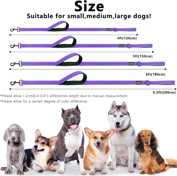 Dog Leash 5ft Long,Double Handle Dog Leash for Control Training | Heavy Duty Dog Leads with Traffic Padded Handles, Reflective Leashes for Small Medium Large Dogs(5ft, Purple) - Image 5