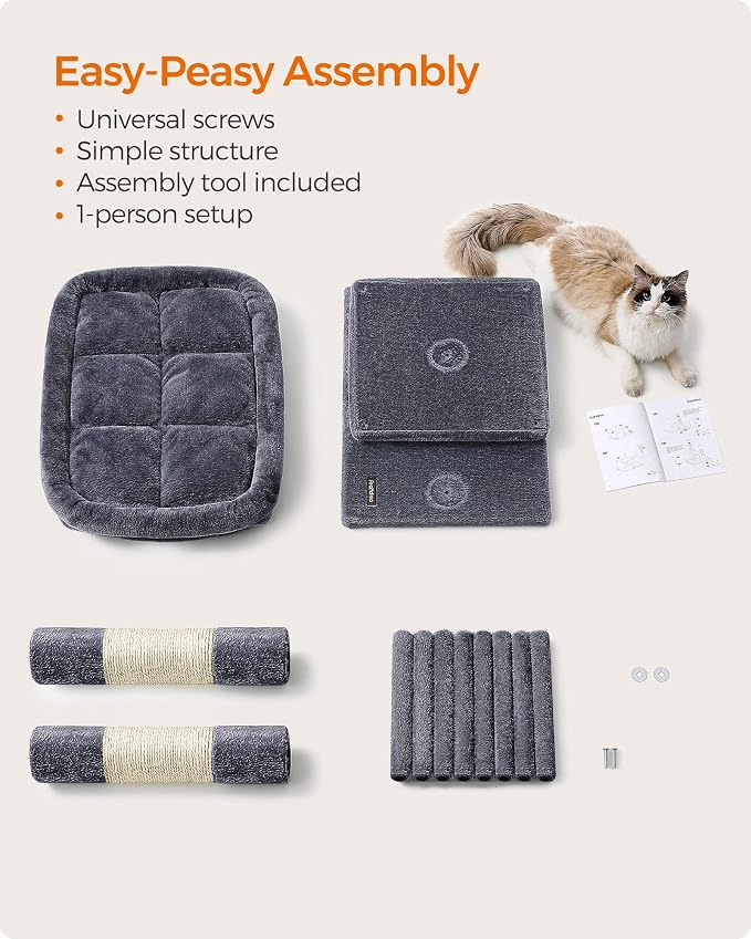Feandrea Cat Tree, 40.6-Inch Cat Tower, Plush Condo for Extra Large Cats up to 44 lb, Large Perch, 2 Caves, Scratching Post, Smoky Gray UPCT614G01 - Image 8