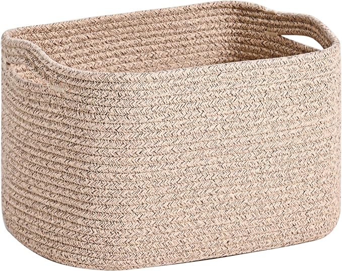 ICERZCZ Woven Cotton Rope Storage Basket for Organizing, Cute Decorative Baskets for Gifts Empty, Organizer Bins for Dog Toy, Baby Laundry, 17“×13”×9.5“, Brown by ICERZCZ
