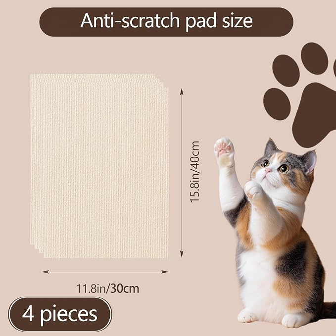 2Pcs Khaki Cat Scratch Protector,11.8"x15.8" 4mm Scratch Pad for Cats | Trimable Cat Scratchers for Indoor Cats, Easy Peel Tab Self-Adhesive Guards for Couch Sofa Wall Cat Tree & Cat Wall Furniture - Image 2