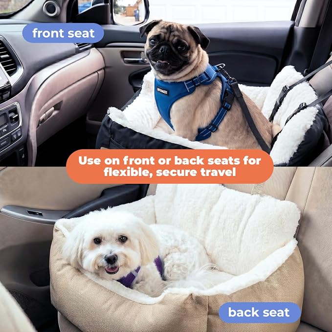 Best Pet Supplies Elevated Dog Car Seat for Small Dogs, Booster Seat with Safety Tether & Storage, Washable Travel Pet Seat for Front or Back Seat, Up to 25 lbs - Black - 21 x 20 x 14 - Image 5
