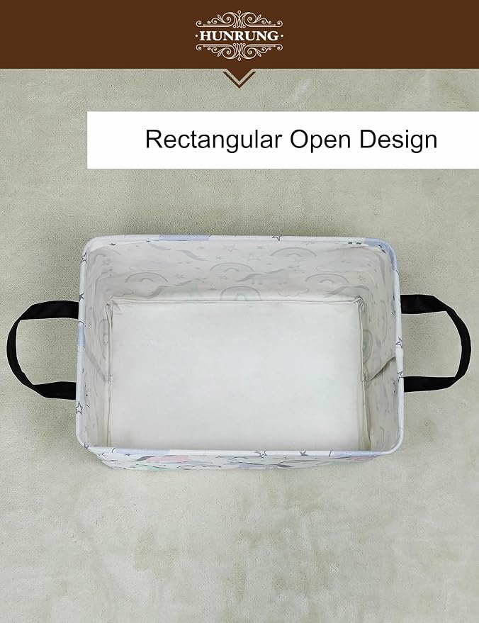 Rectangle Canvas Foldable Storage Basket for Nursery, Star Unicorn | Portable and collapsible cloth receptacle. Stores pet essentials, daily use items - Image 7