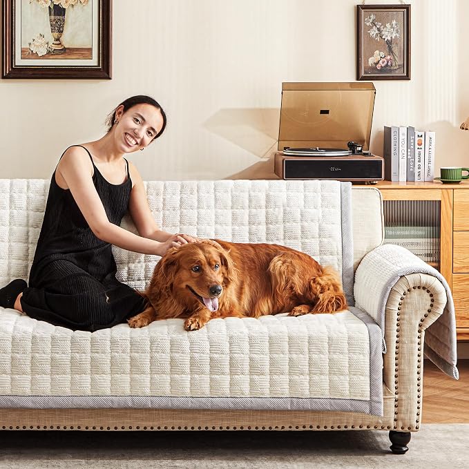 Couch Cover for Dogs Washable,Anti-Slip Back Cat Mat Pet Pad Blanket for Furniture Protector,Fuzzy Pet Sofa Cover for 3 Cushion Couch Sofa Pets Friendly (Ivory, 1pc/36"x68"/Seat Cover) by Unknown